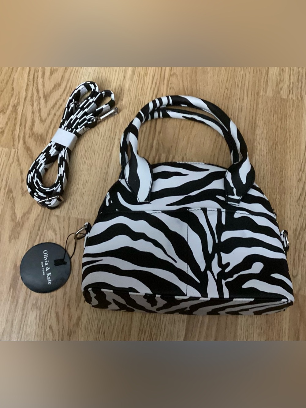 Olivia & Kate Black/White Zebra Handbag Top Handles/Detatchable Shoulder Strap